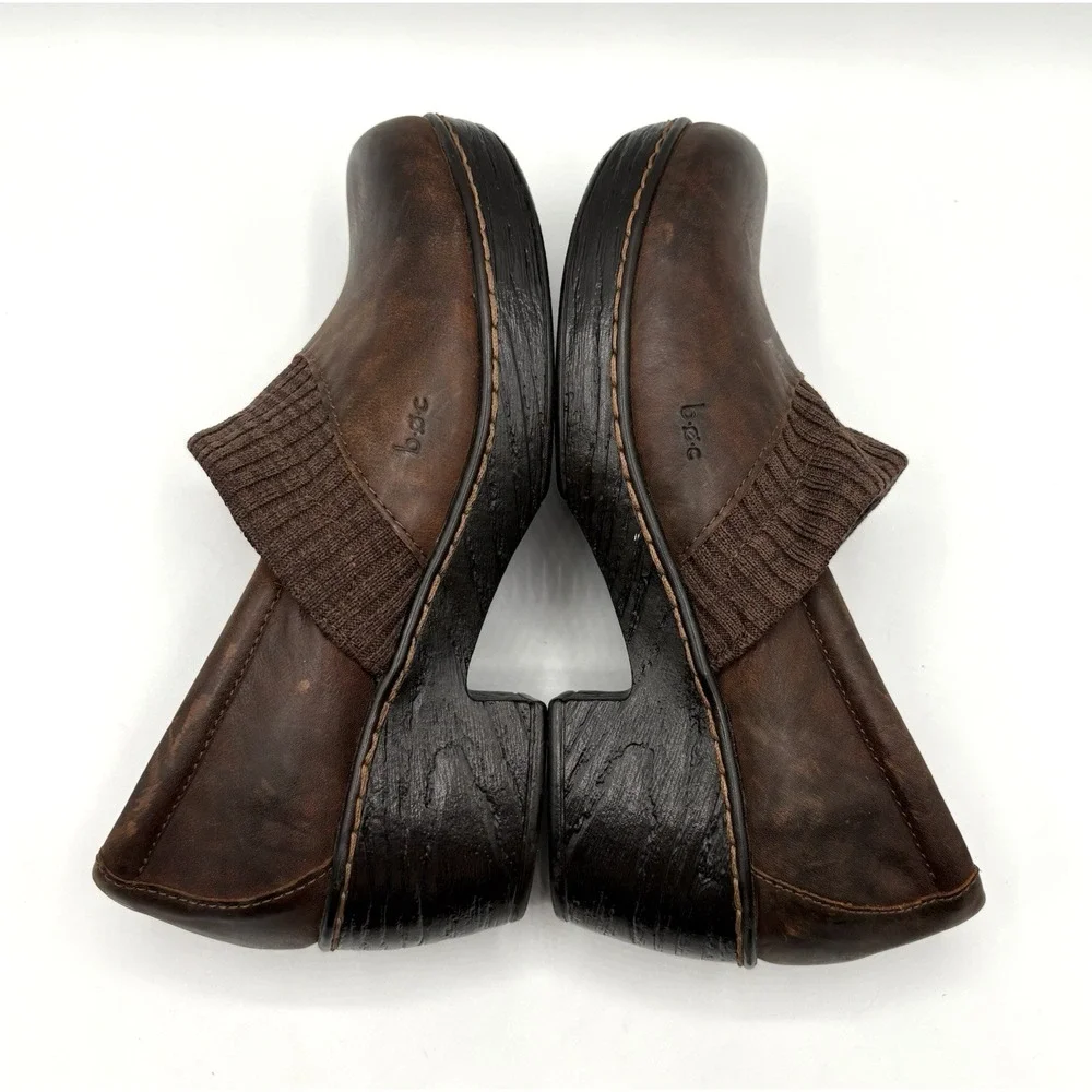B.O.C. Born Daphnis Clogs‎ Women's Size 8.5 Brown Leather Knit Trim Slip On Shoe - Picture 4 of 9